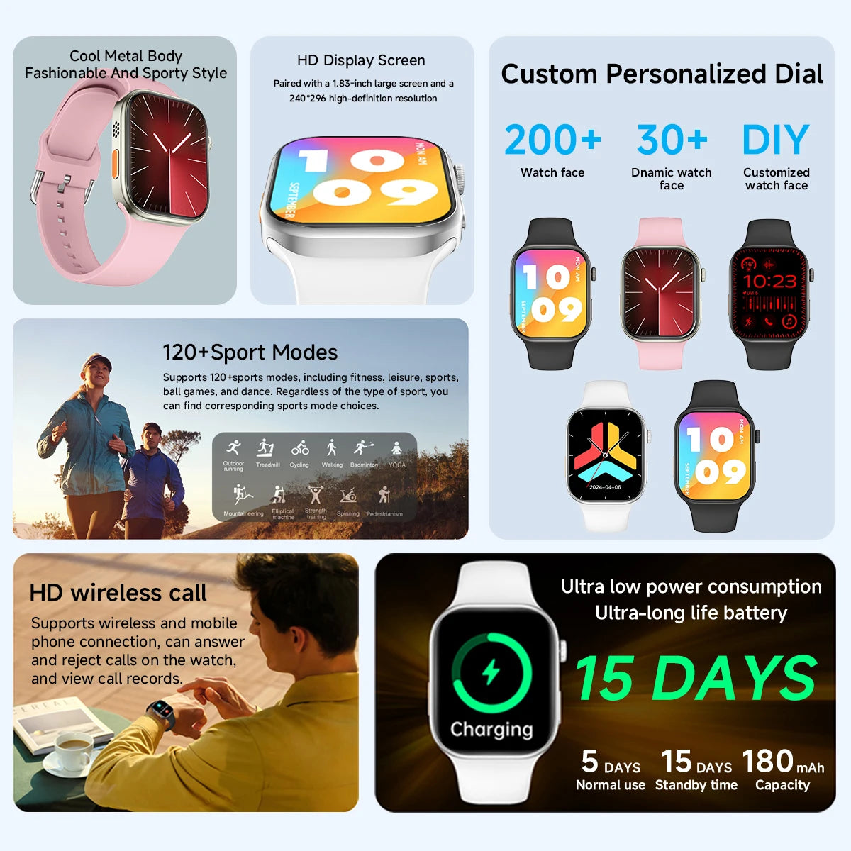 NEW Smartwatch 1.83"HD Screen Sleep&Health Monitoring Bluetooth Call Multi-Sport Modes Fashion Smart Watches for Women Men Gift